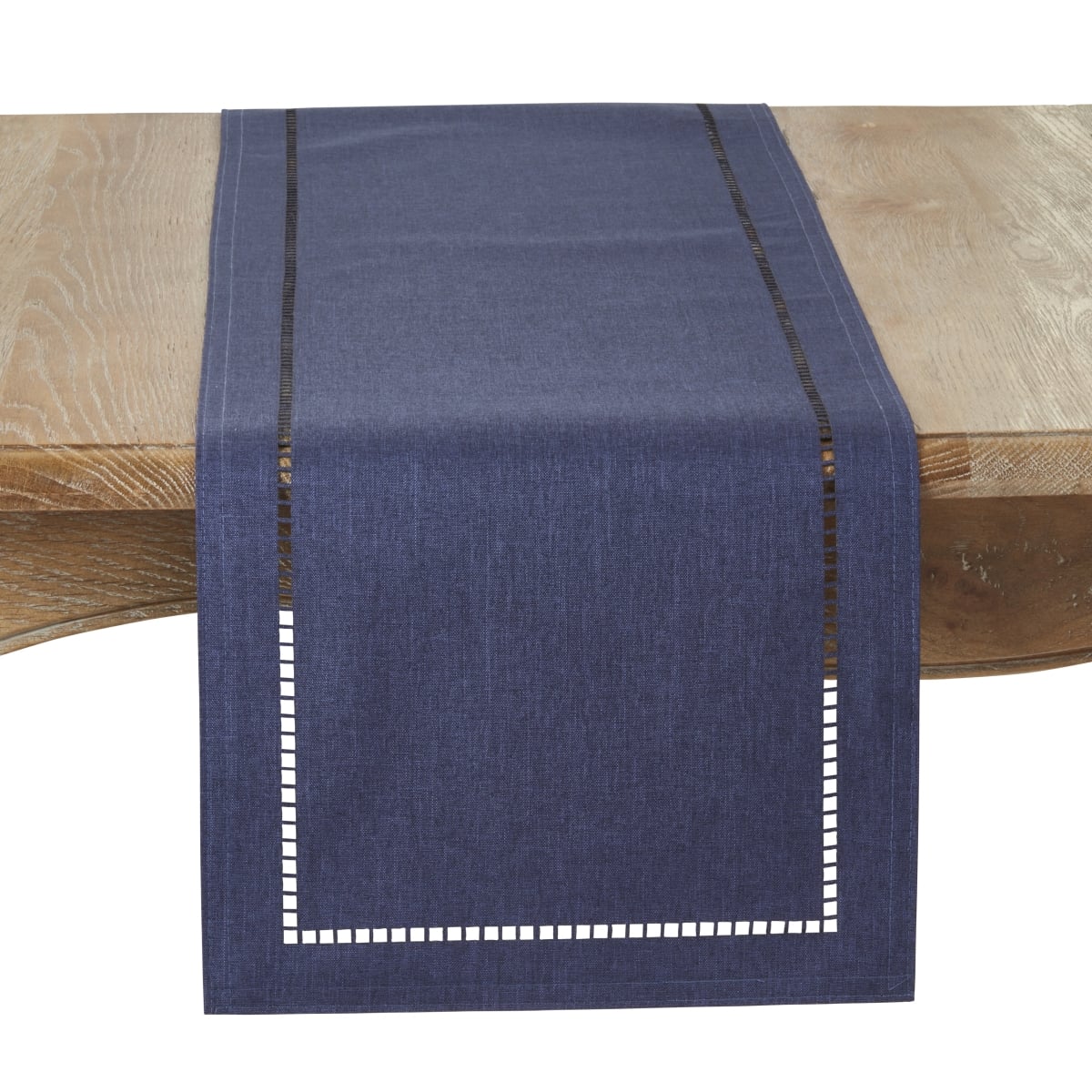 Picture of Saro Lifestyle 9738.NB1472B 14 x 72 in. Laser-Cut Hemstitch Table Runner, Navy Blue