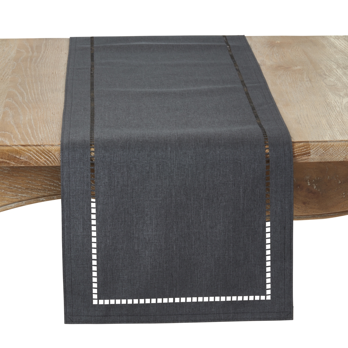 Picture of Saro Lifestyle 9738.BK1454B 14 x 54 in. Laser-Cut Hemstitch Table Runner, Black