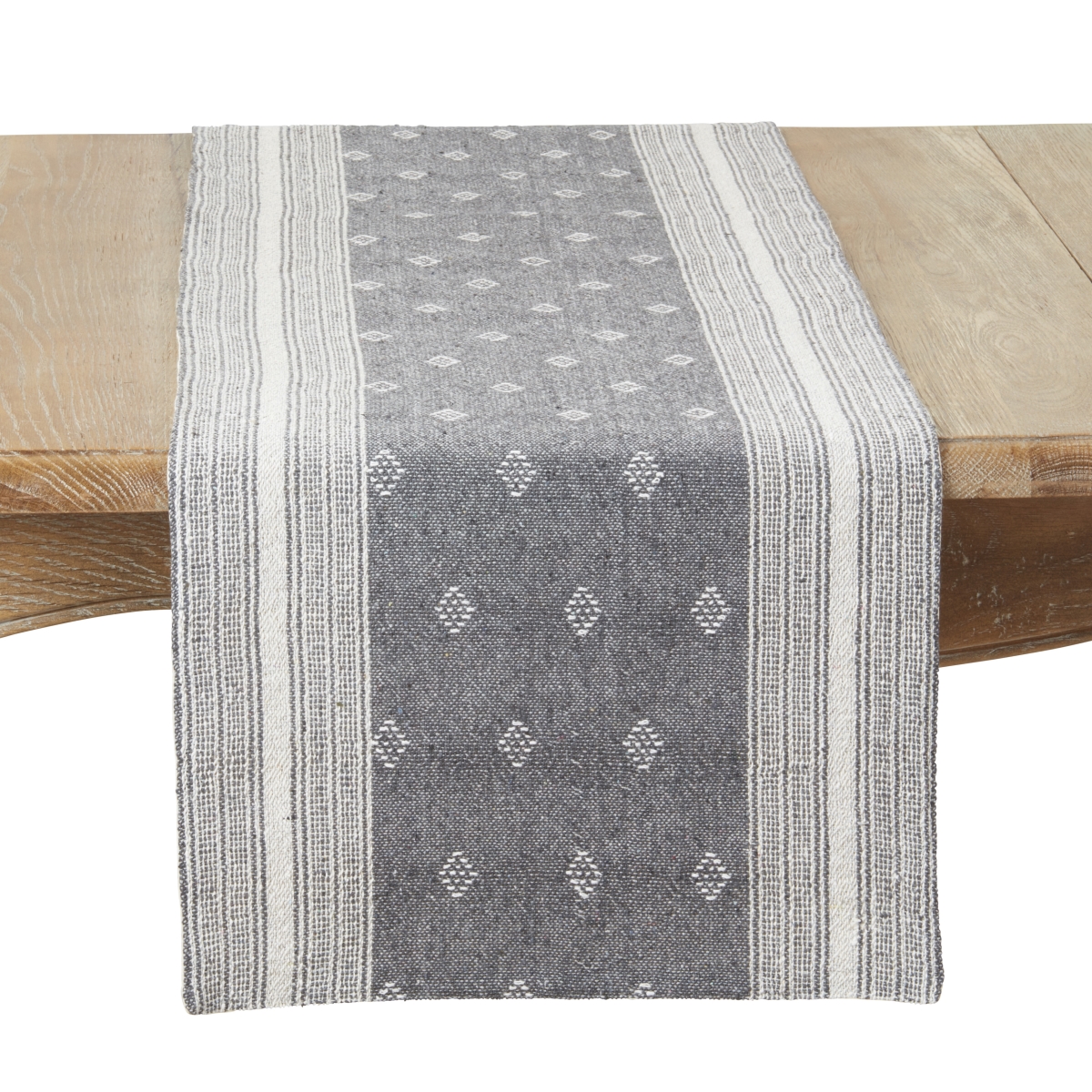 Picture of Saro Lifestyle 963.GY1672B 16 x 72 in. Diamond Patterned Woven Stripe Table Runner, Grey
