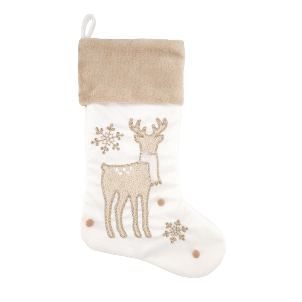 7980.I20 20 in. Festive Whimsy Reindeer Stocking, Ivory