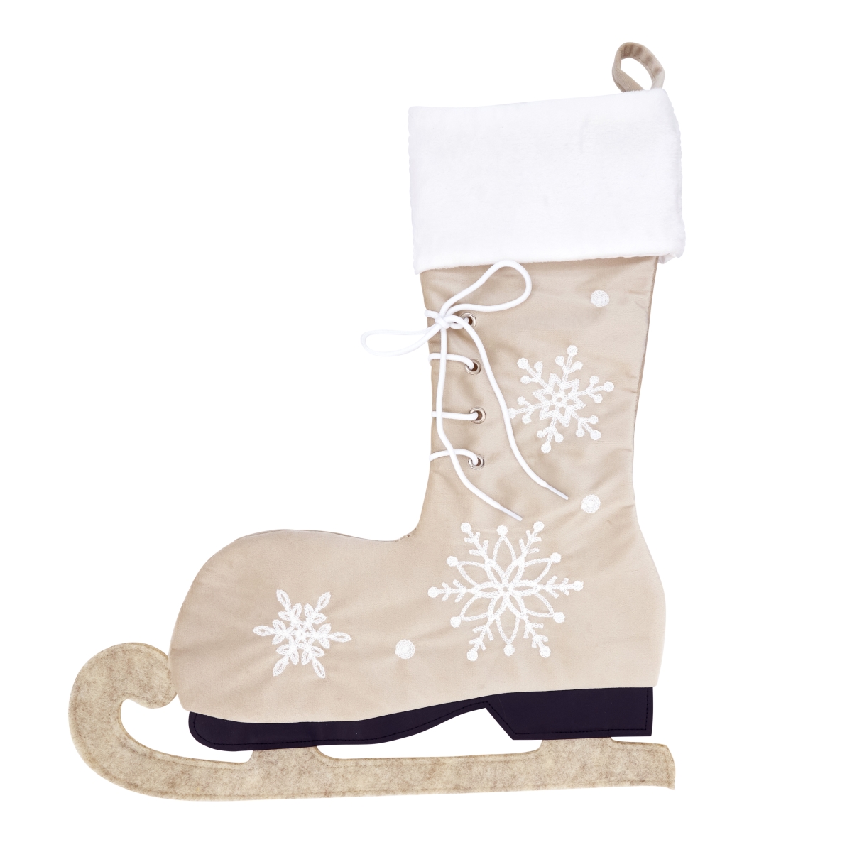 Wintry Charm Ice Skate Stocking - Natural - 25 in. - Festive Holiday Decor