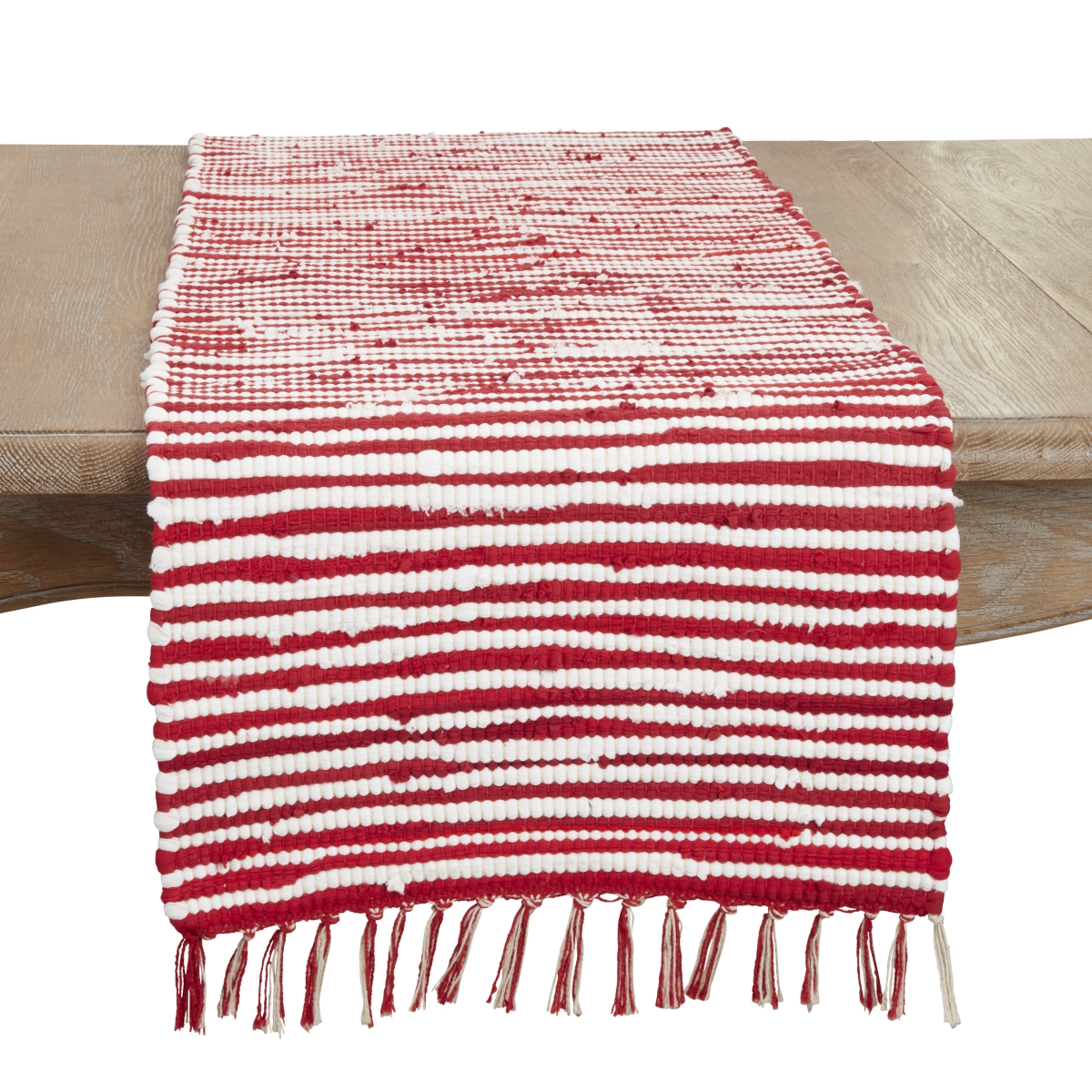 Picture of Saro Lifestyle 4201.RW1672B 16 x 72 in. Oblong Festive Candy Cane Chindi Table Runner, Red & White