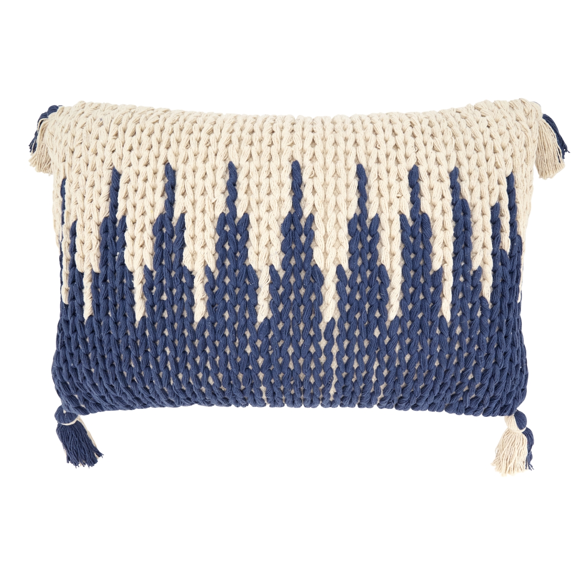 2339.NB1624BC 16 x 24 in. Knitted Zig Zag Fringed Throw Pillow Cover - Navy Blue