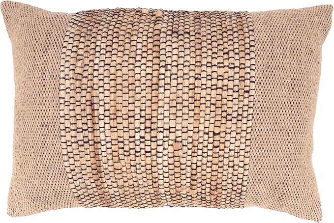 1566.N1624BD 16 x 24 in. Earthy Jute Banded Outdoor Down Filled Rectangular Throw Pillow, Natural