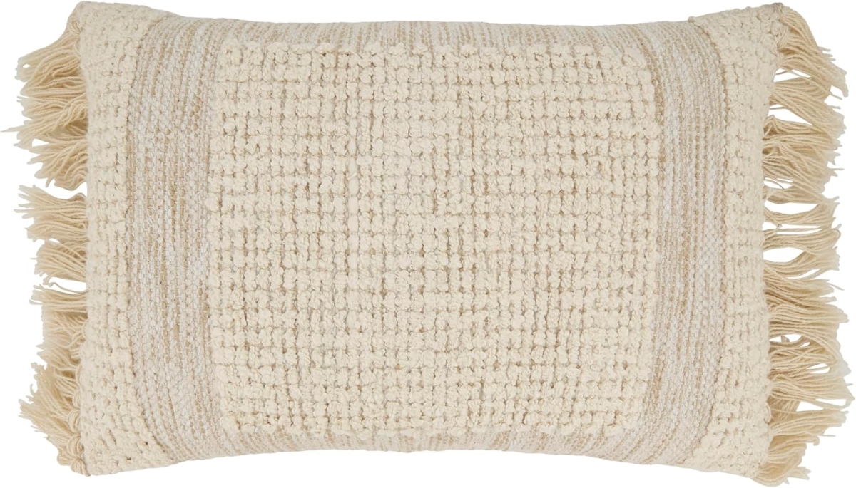 2722.N1624BD 16 x 24 in. Fringe Haven Outdoor Down Filled Rectangular Throw Pillow, Natural