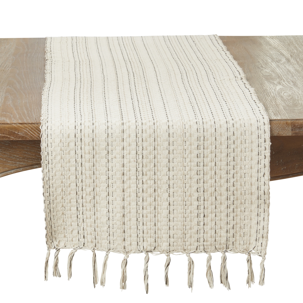Picture of Saro Lifestyle 6201.N1672B 16 x 72 in. Oblong Tassel Trimmed Stripe Table Runner, Natural