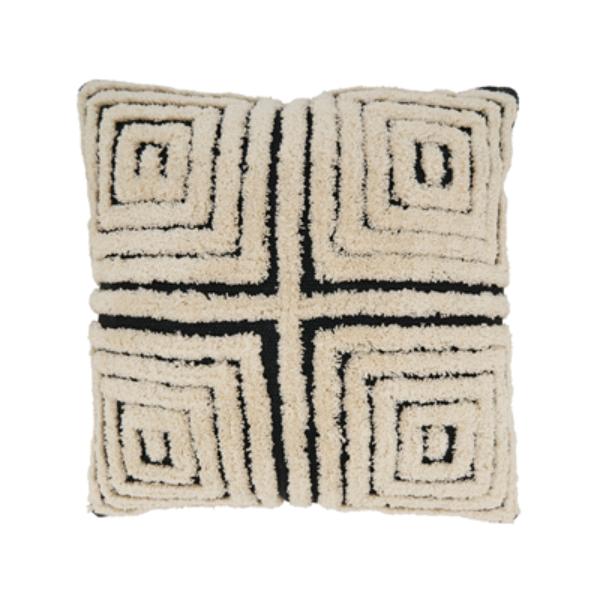 2065.BN20SD 20 in. Geometric Bliss Tufted Down Filled Square Throw Pillow, Black & Natural