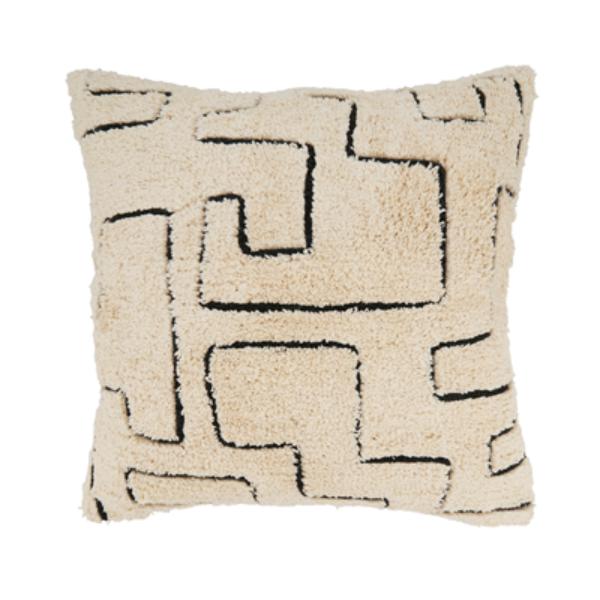 2067.BN20SD 20 in. Geometric Splendor Tufted Down Filled Square Throw Pillow, Black & Natural
