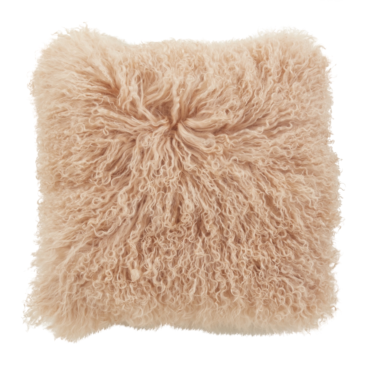 Peach Mongolian Lamb Fur Throw Pillow - 16 in. Square - Soft & Stylish