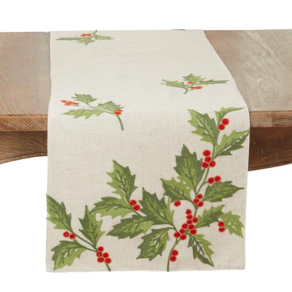 Picture of Saro Lifestyle 640.N1670B 16 x 70 in. Evergreen Holly Leaves Oblong Table Runner, Natural