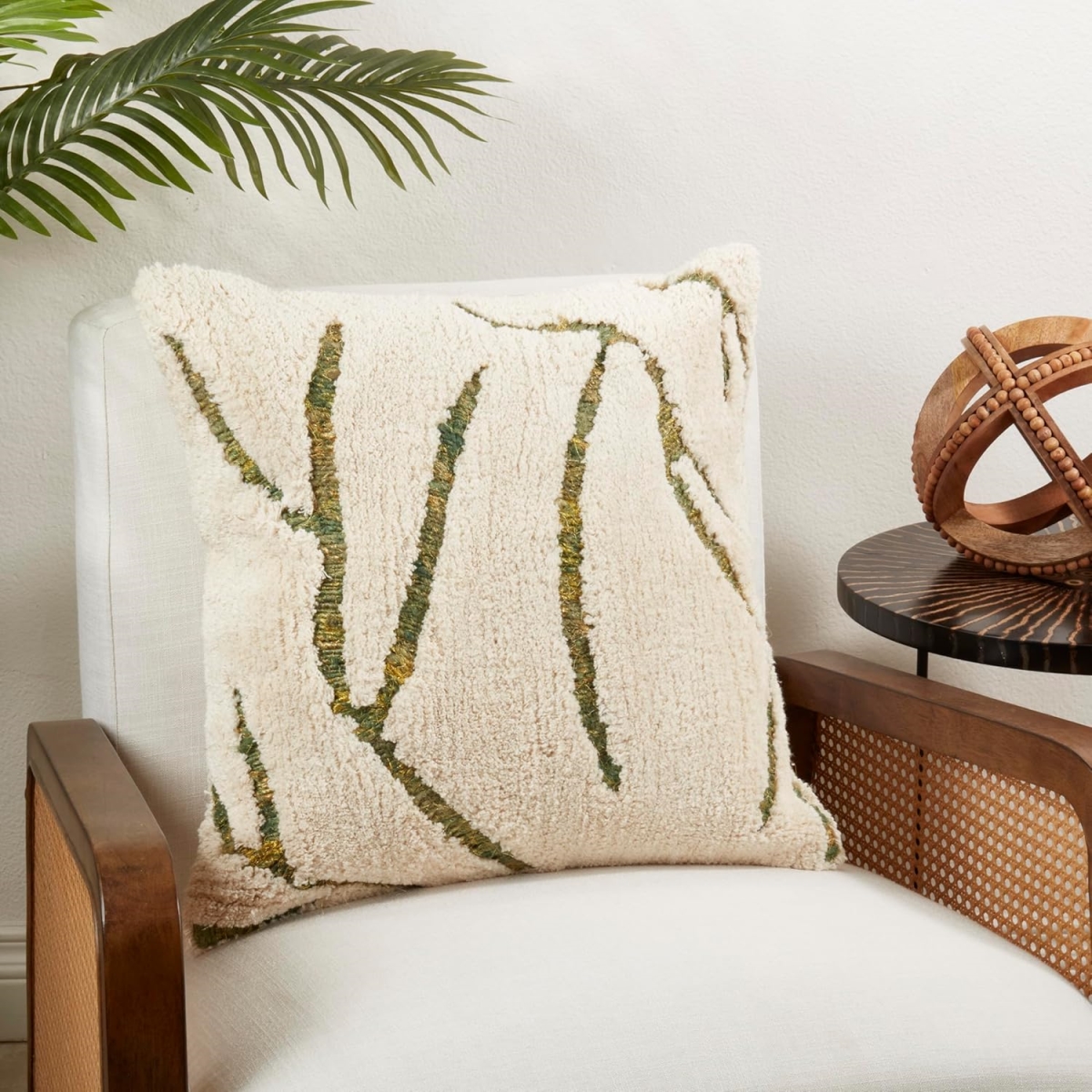 2131.G20SD 20 x 20 in. Tufted Symmetry Embroidered Down Filled Square Throw Pillow, Green