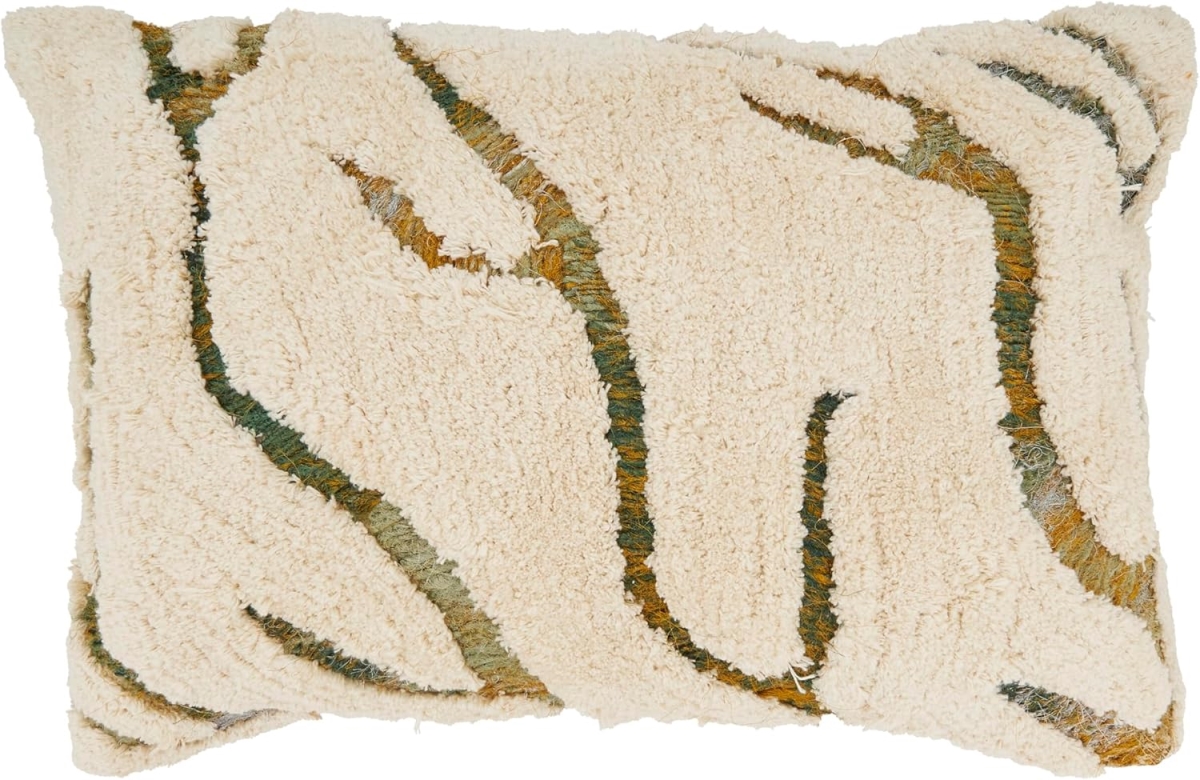 2131.G1624BD 16 x 24 in. Tufted Symmetry Embroidered Down Filled Rectangular Throw Pillow, Green