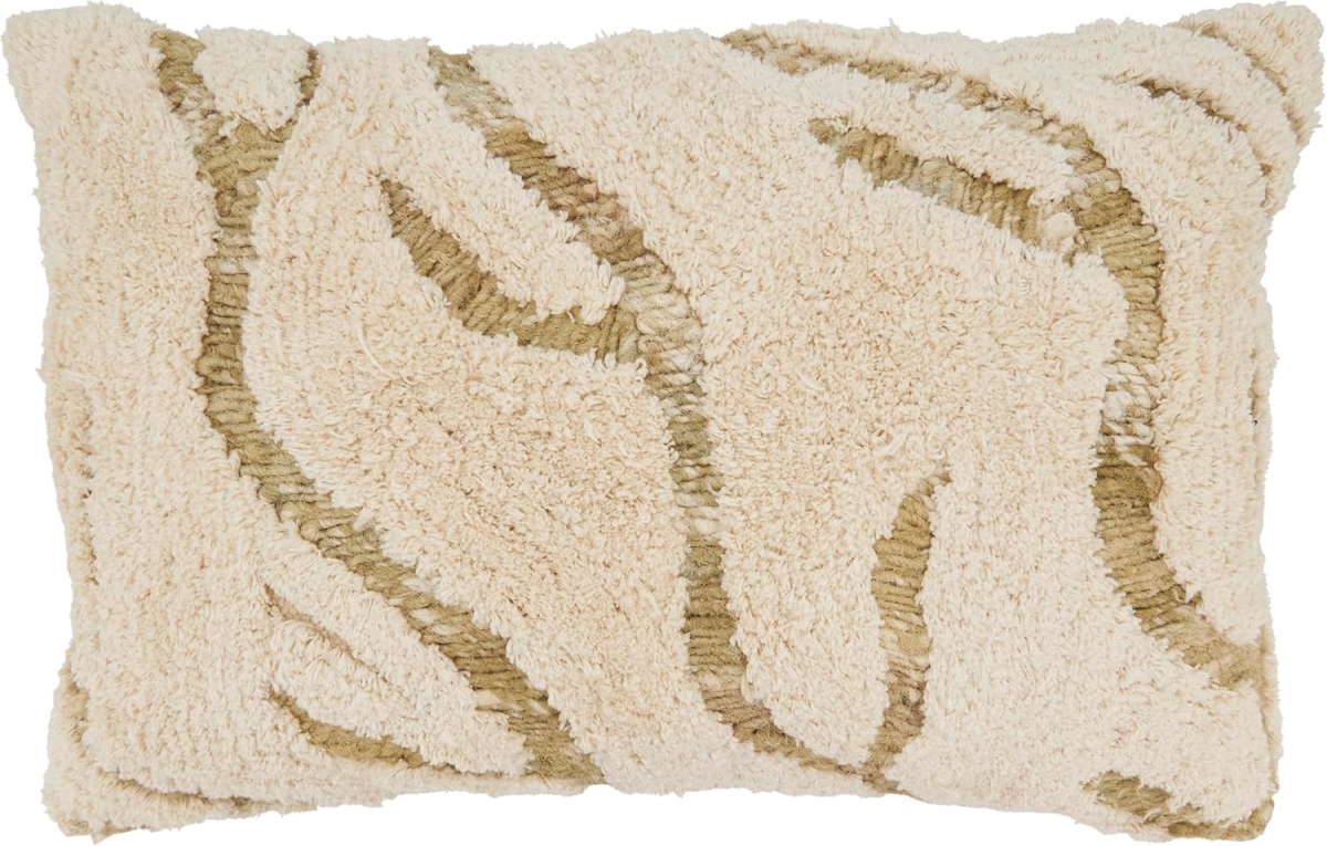 2131.N1624BD 16 x 24 in. Tufted Symmetry Embroidered Down Filled Rectangular Throw Pillow, Natural