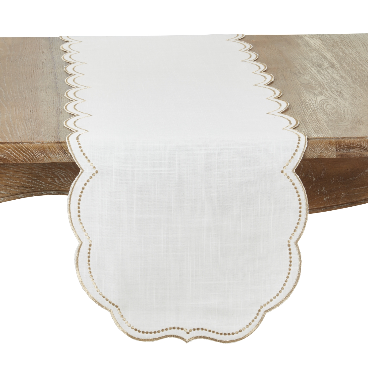 Picture of Saro Lifestyle 2857.GL1670B 16 x 70 in. Gold Embroidered Polka Dot Table Runner with Scallop Edge, White