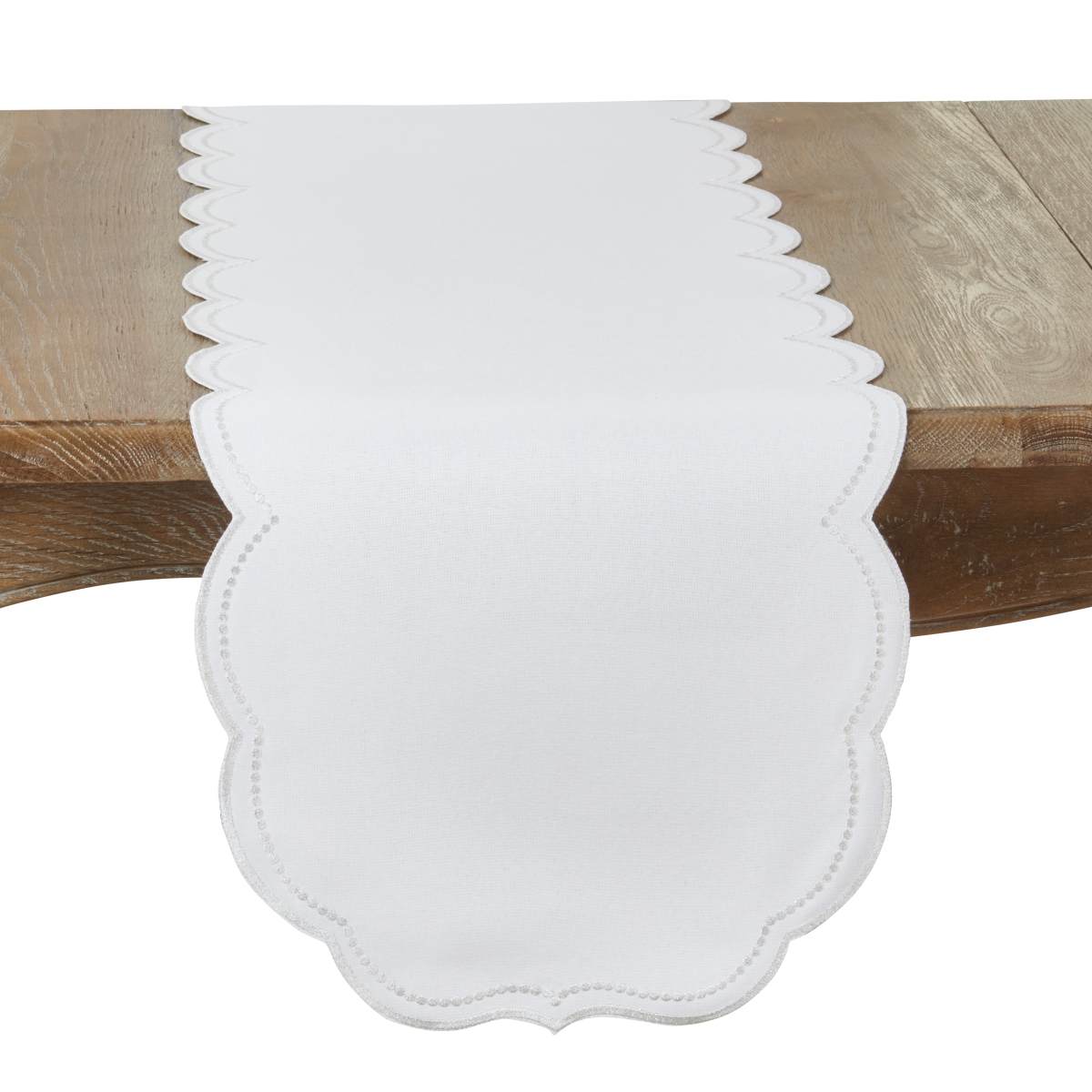 Picture of Saro Lifestyle 2857.S1670B 16 x 70 in. Silver Embroidered Polka Dot Table Runner with Scallop Edge, White