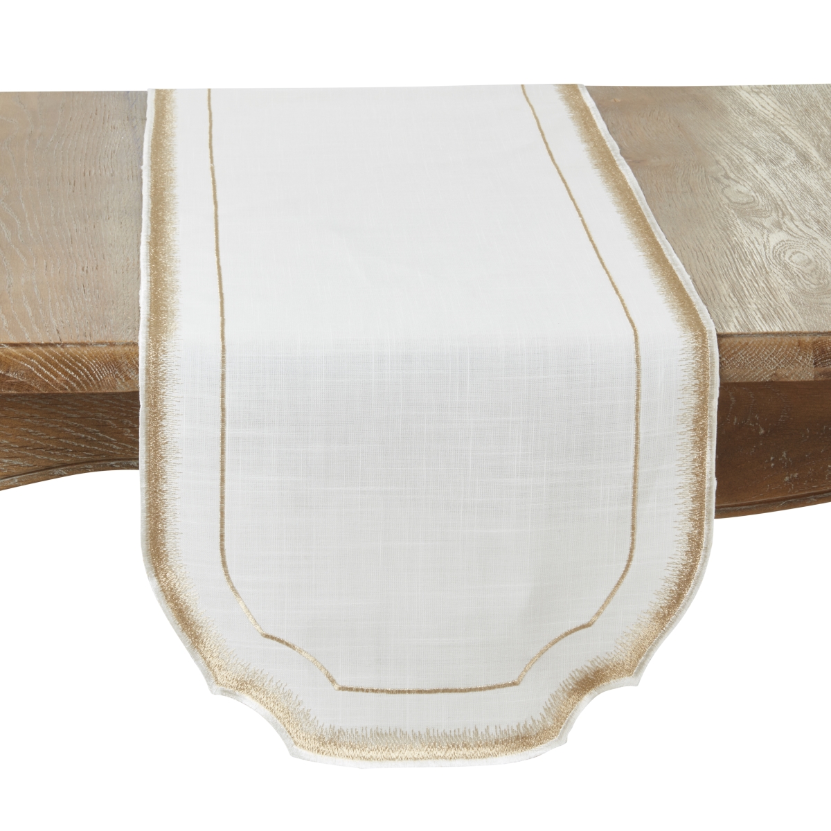 Picture of Saro Lifestyle 2941.GL1670B 16 x 70 in. Gold Elegant Embroidery Detail Table Runner, White
