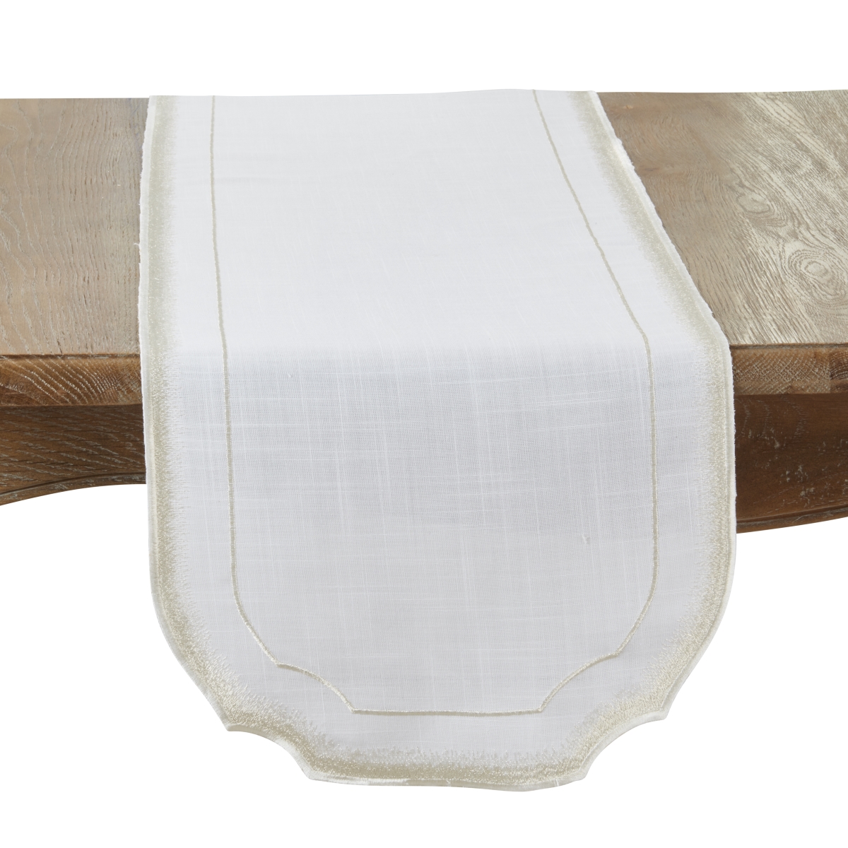 Picture of Saro Lifestyle 2941.CH1670B 16 x 70 in. Champagne Elegant Embroidery Detail Table Runner, White