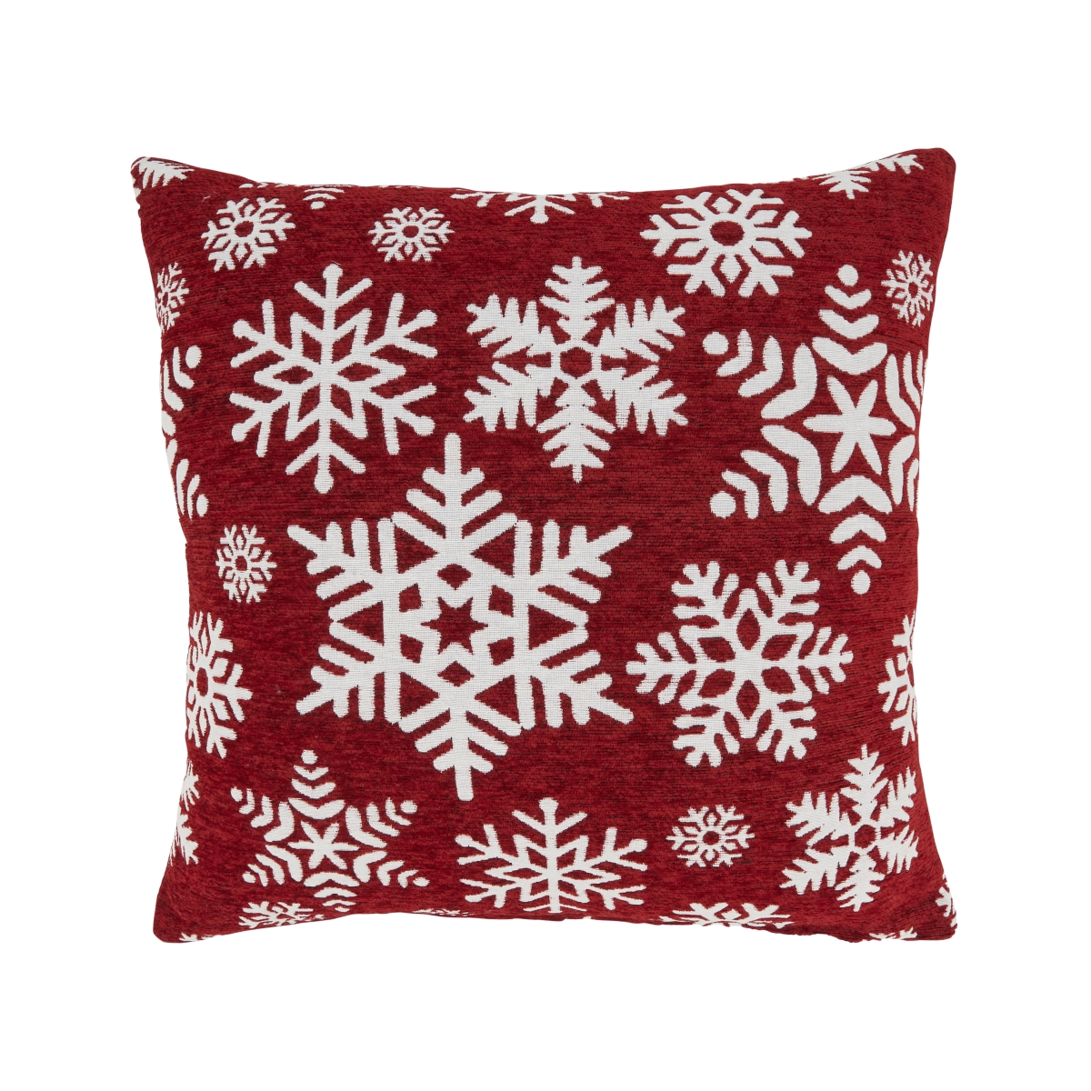9230.R18SD Frosty Opulence Chenille Jacquard Snowflakes Down Filled Throw Pillow, Red
