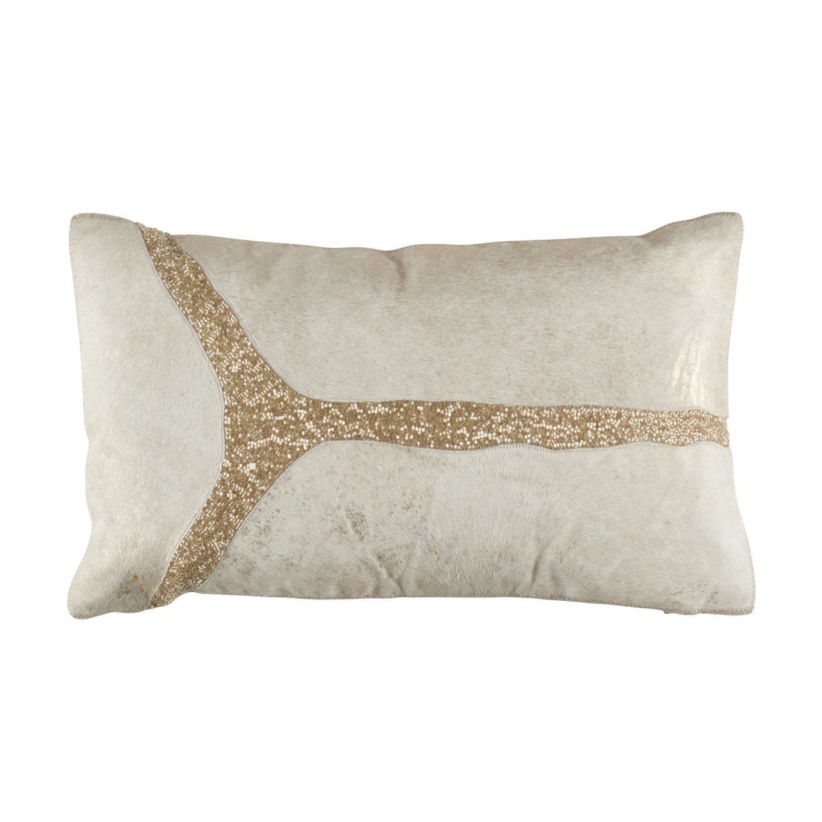 9881.GL1220BD 12 x 20 in. Chic Foiled Hair-On Leather Patchwork Down Filled Pillow, Gold