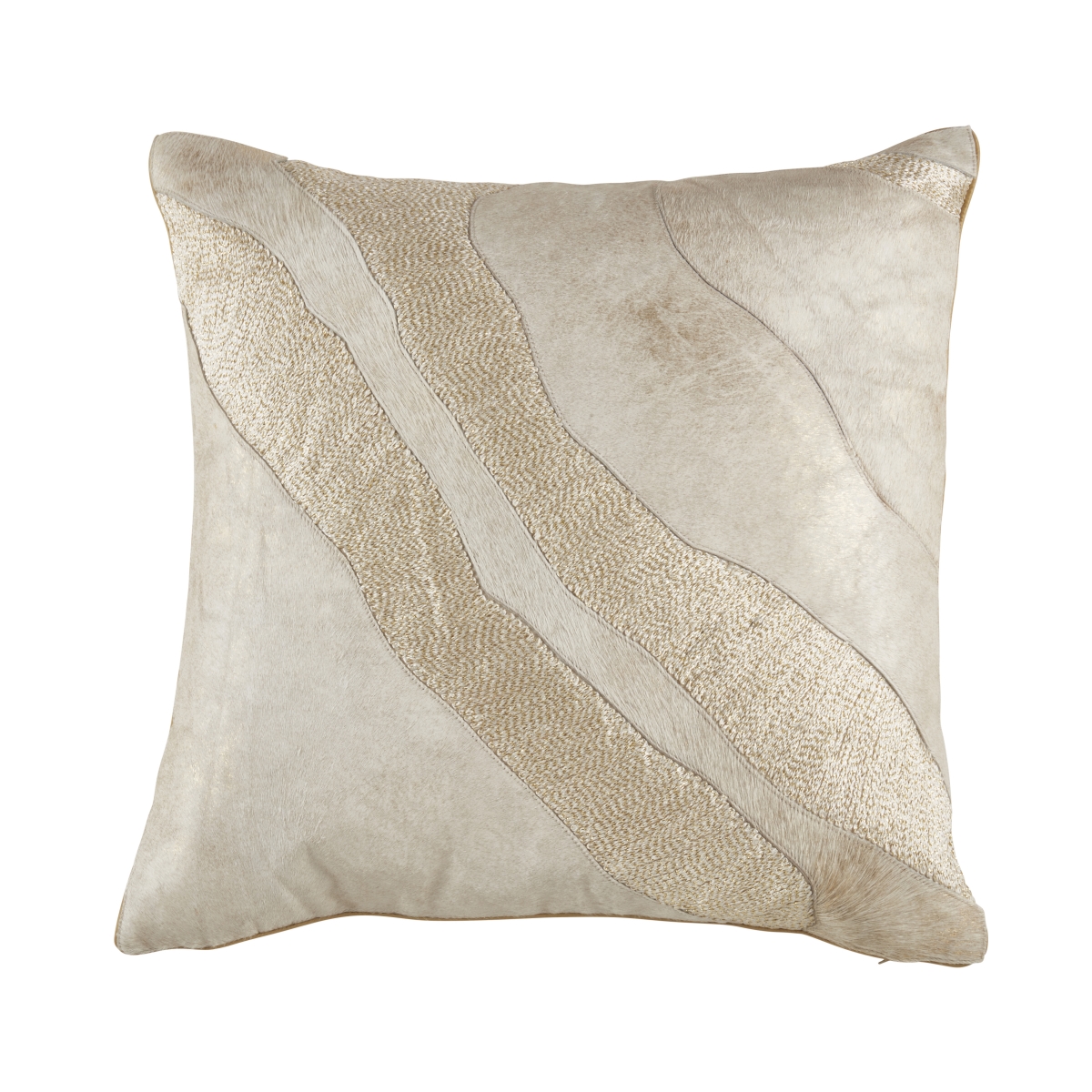 9882.GL20SD 20 x 20 in. Luxurious Foiled Hair-On Leather Patchwork Down Filled Pillow, Gold