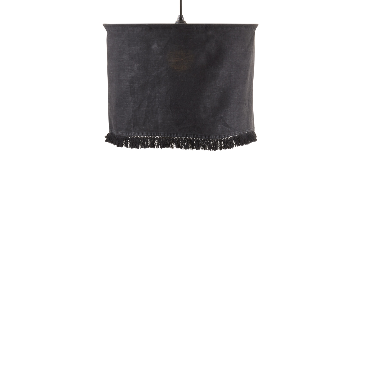 LS1688.BK1218 Natural Linen Sto ashed Fringe Lamp Shade - Black