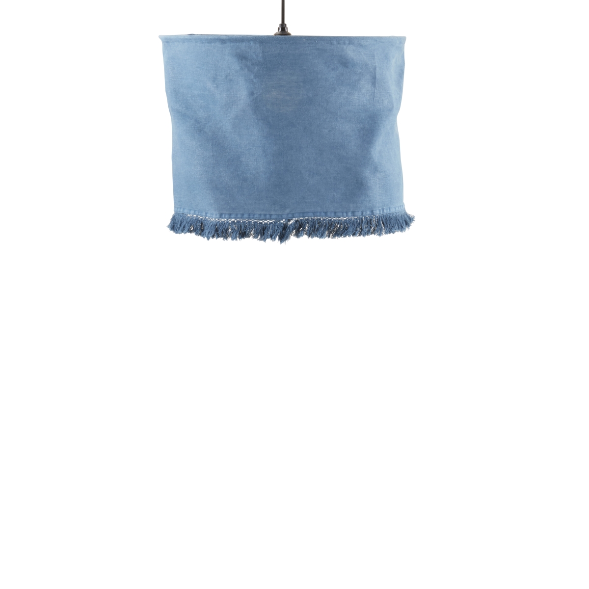 LS1688.NB1218 Natural Linen Sto ashed Fringe Lamp Shade - Navy Blue