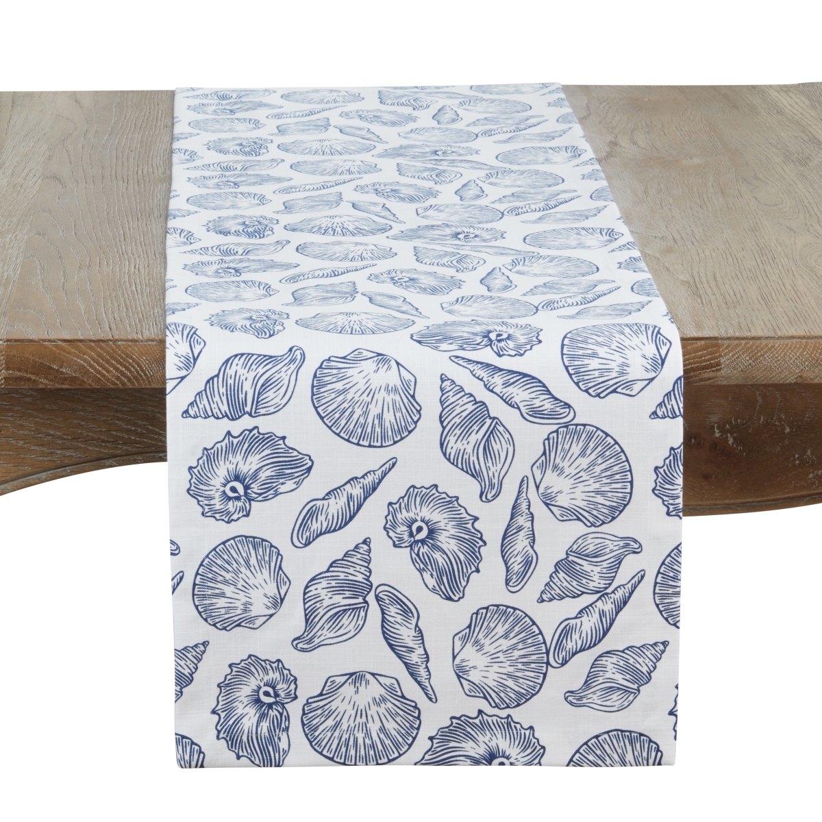 Picture of Saro Lifestyle 1520.WB1472B Seaside Sea Shells Table Runner - White & Blue