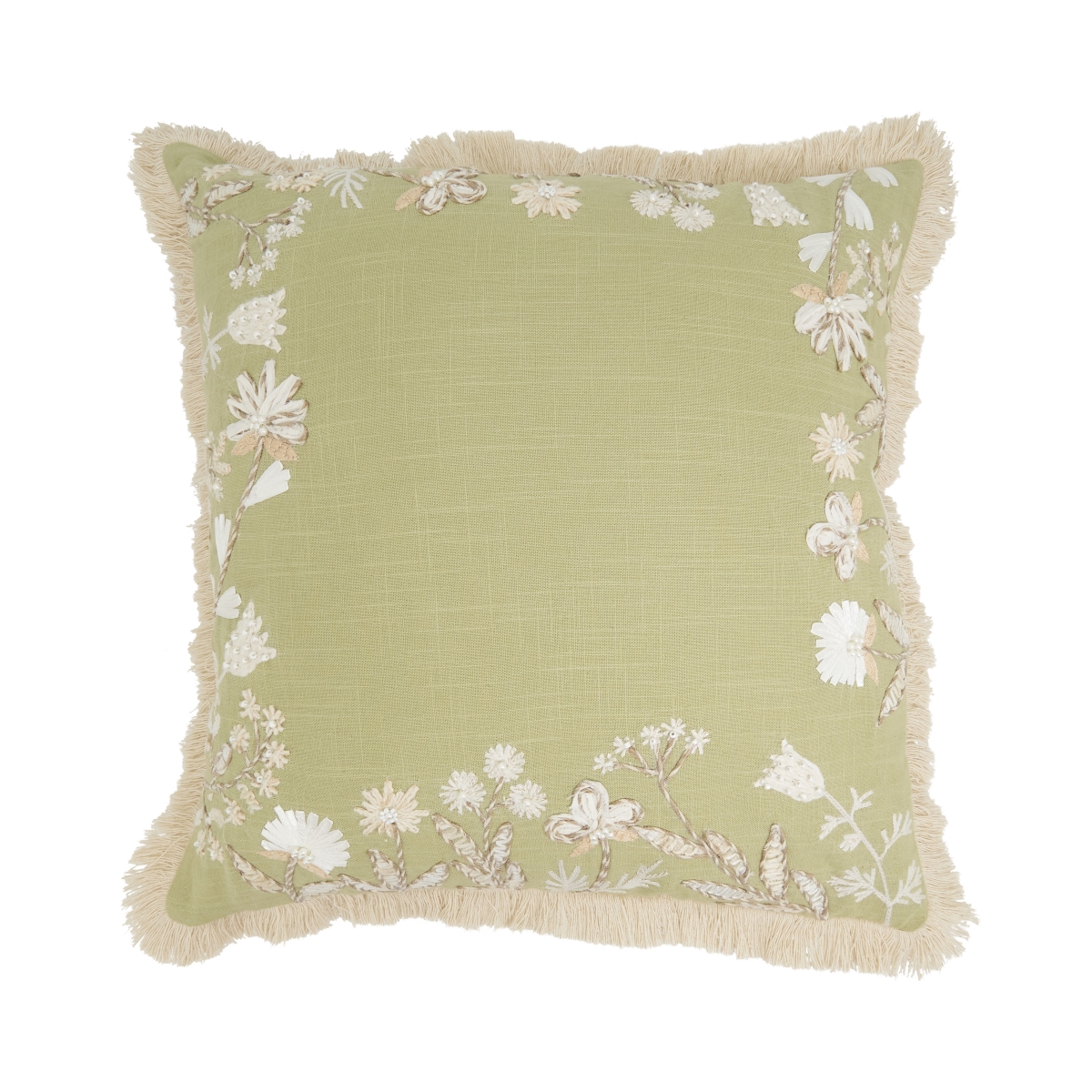 2452.G18SD Graceful Embroidered Floral Down Filled Pillow - Green