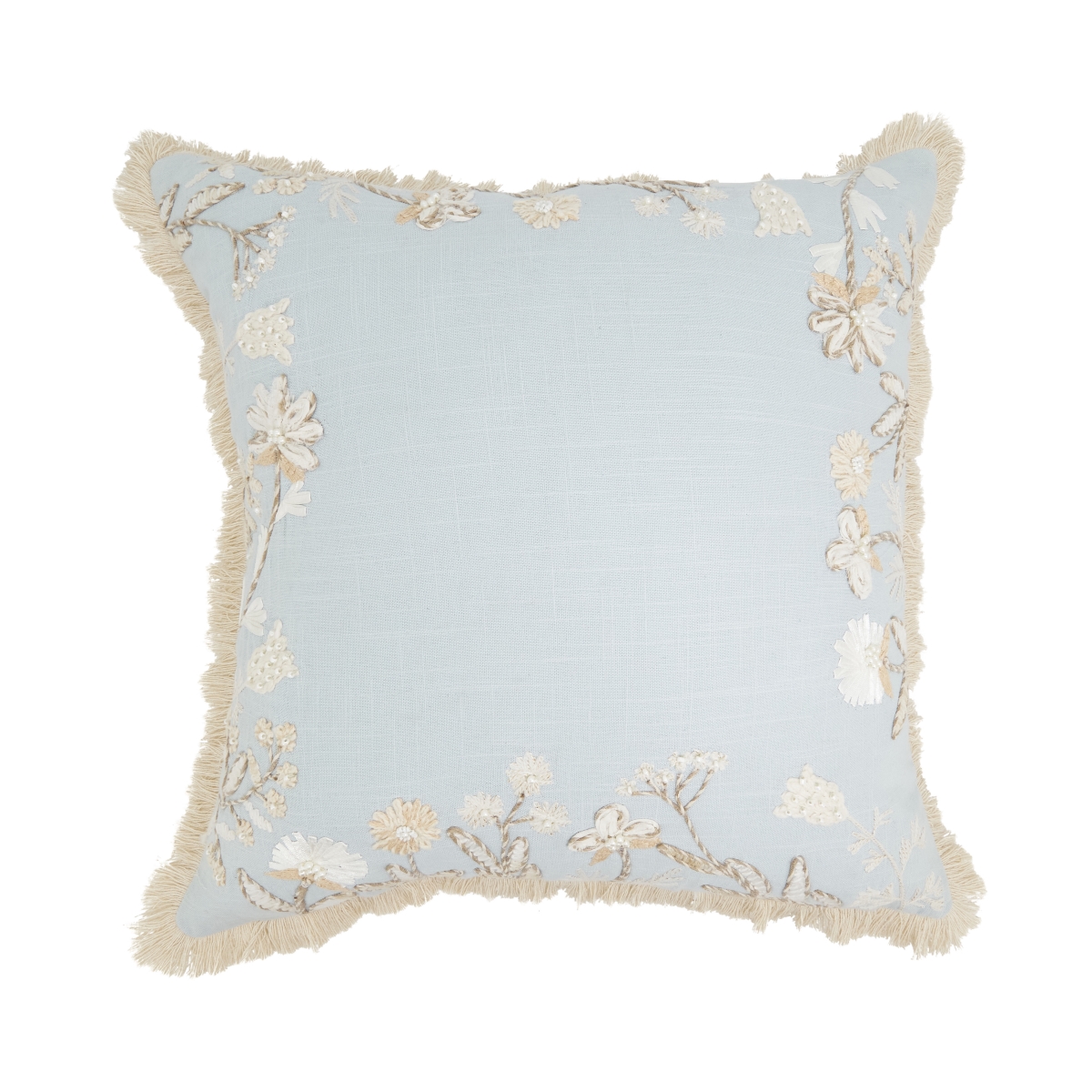 2452.BL18SD Graceful Embroidered Floral Down Filled Pillow - Blue