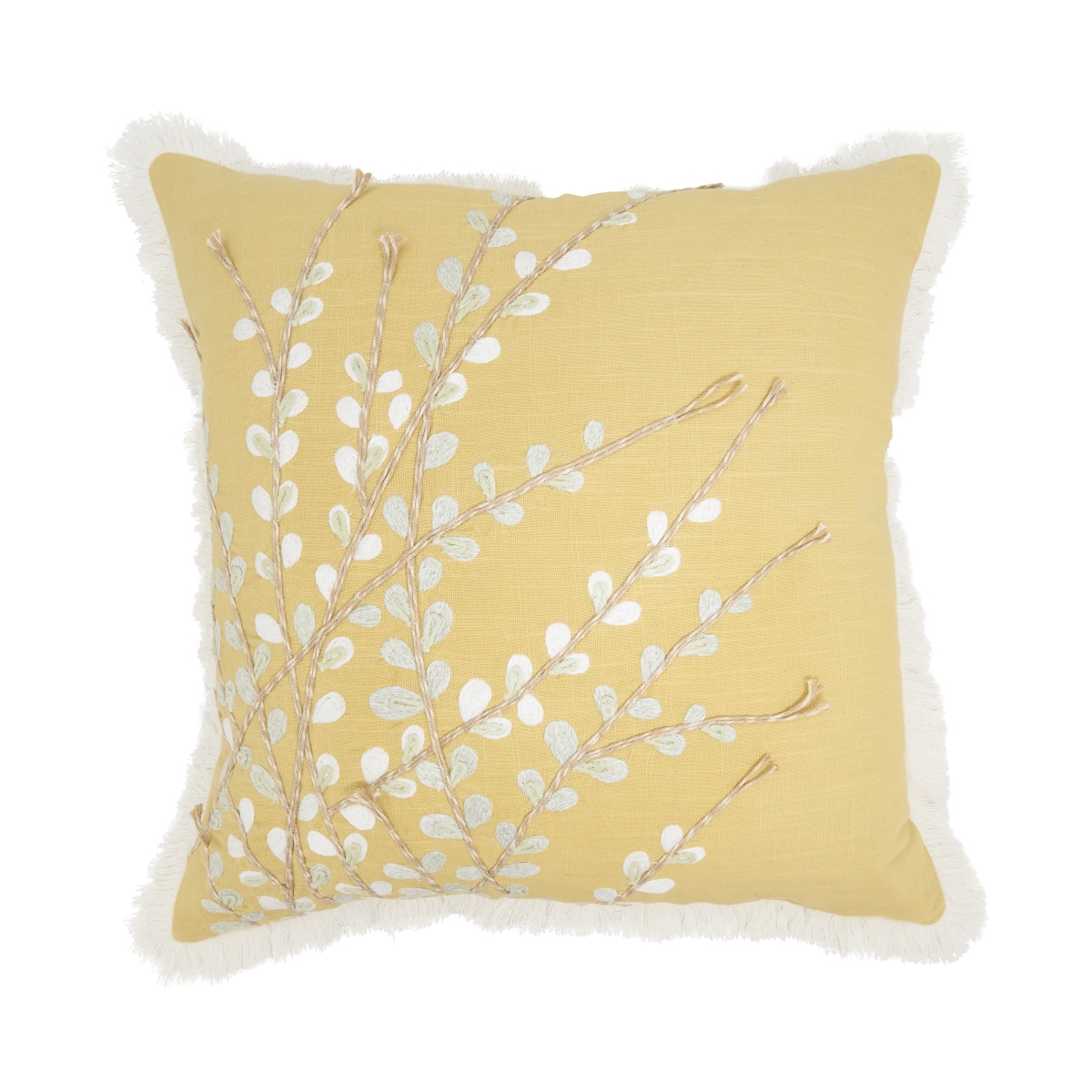 2450.Y18SD Elegant Embroidered Floral Down Filled Pillow - Yellow