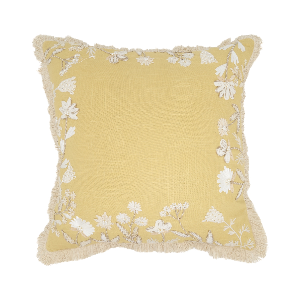 2452.Y18SD Graceful Embroidered Floral Down Filled Pillow - Yellow