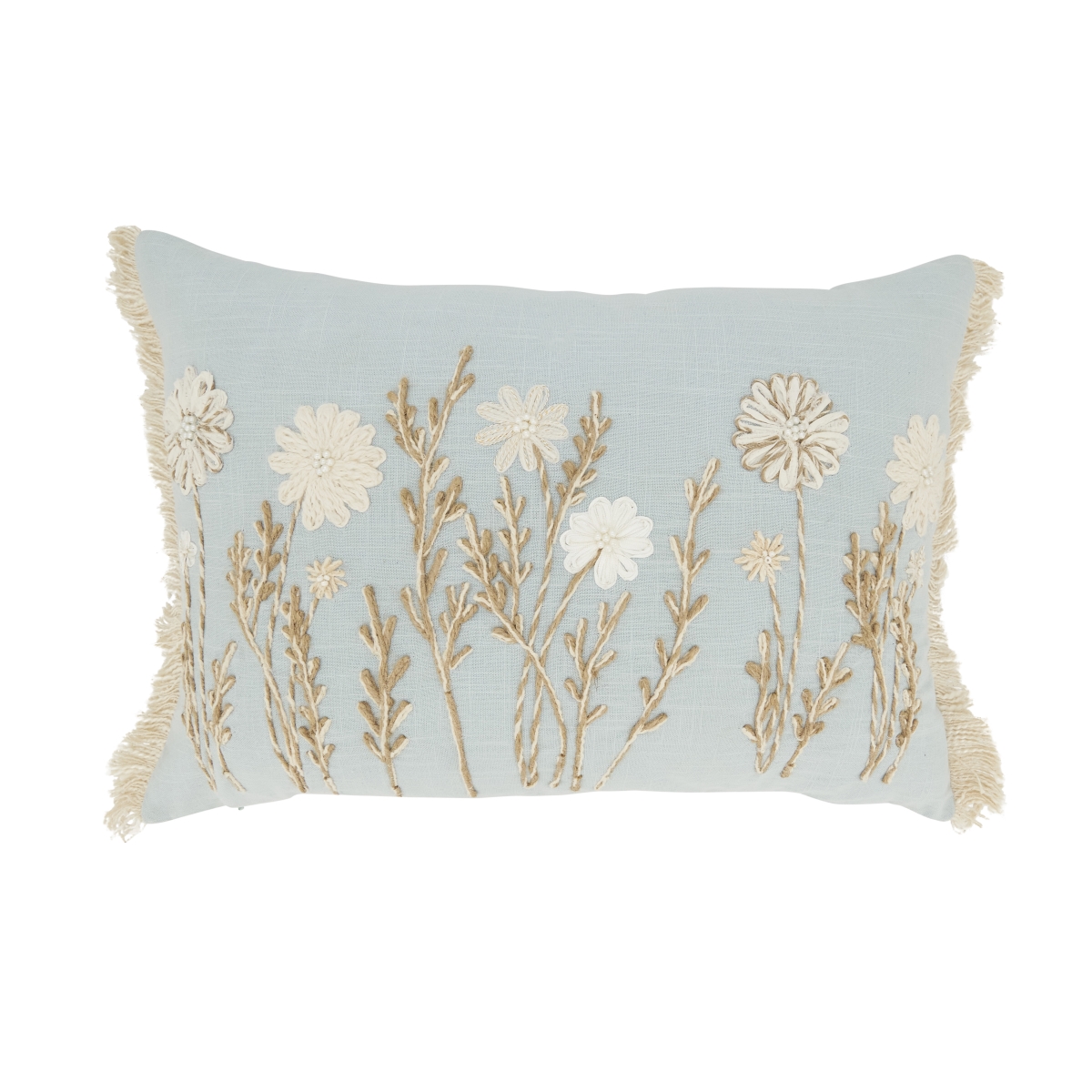 2451.BL1420BP Delicate Embroidered Floral Poly Filled Pillow - Blue - 14 x 20 in.