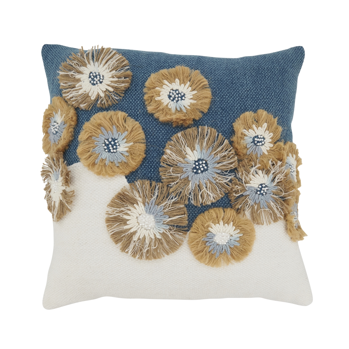 3633.BL18SP Delicate Embroidered Floral Poly Filled Pillow - Blue
