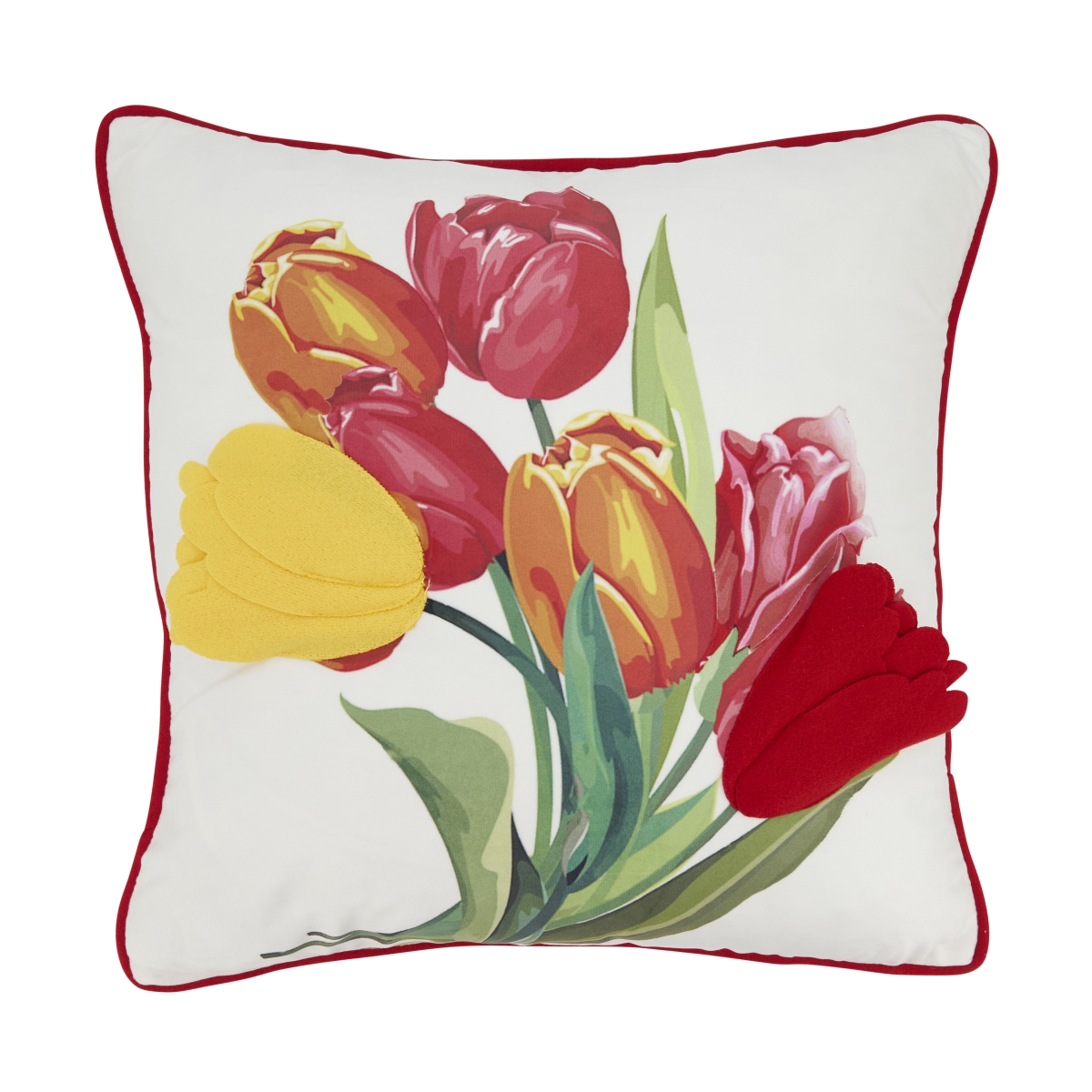 1281.M18SD Colorful Felt Applique Tulips Down Filled Pillow - Multi Color