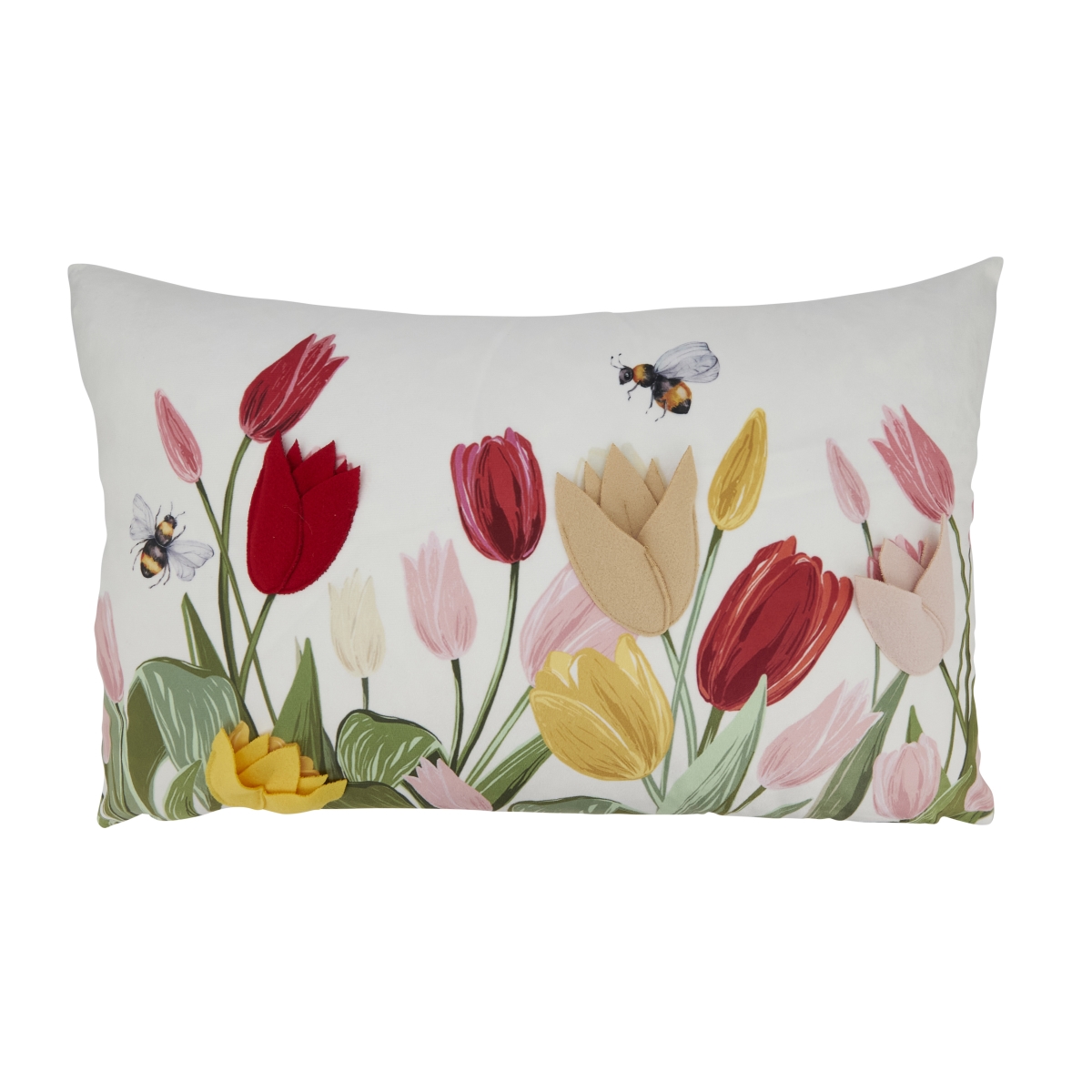 2482.M1422BD Charming Felt Applique Tulips Down Filled Pillow - Multi Color