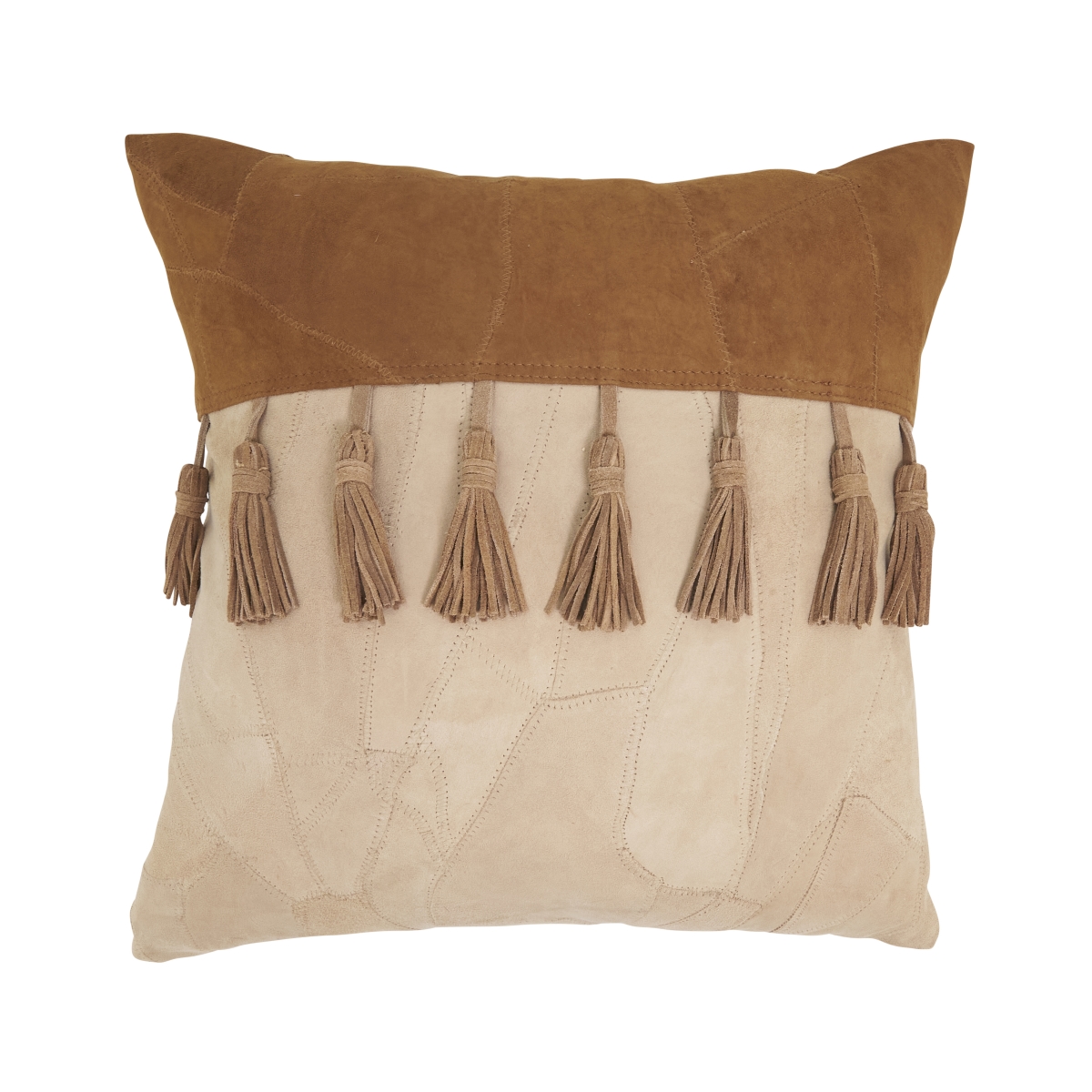 1516.N16SC Boho Patchwork Leather Tassel Pillow Cover - Natural