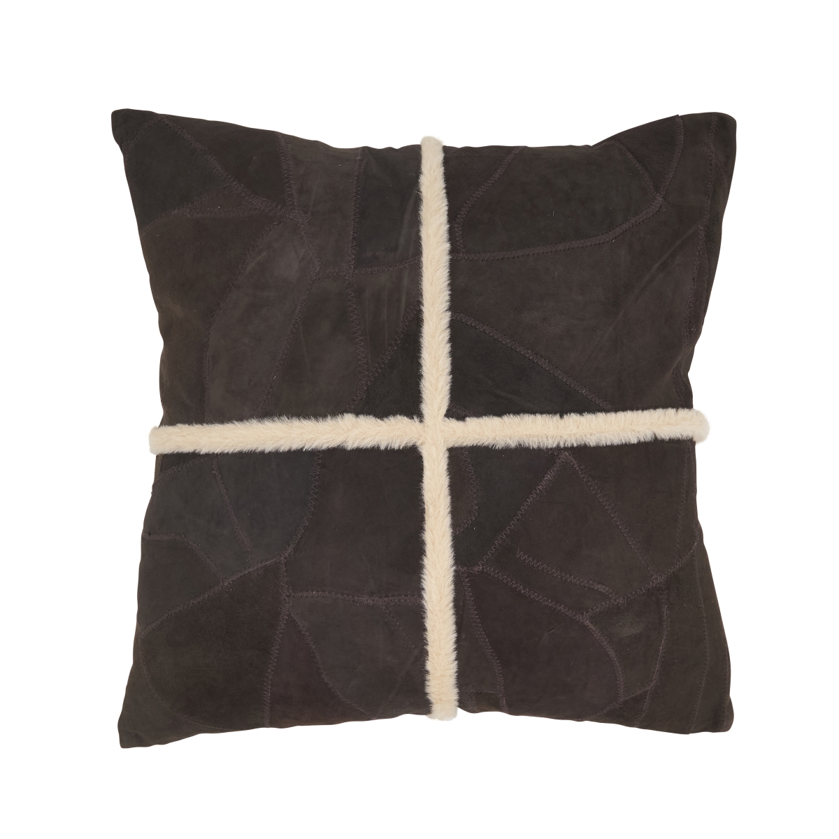 142.CT16SD Distinct Patchwork Leather Down Filled Pillow - Chocolate