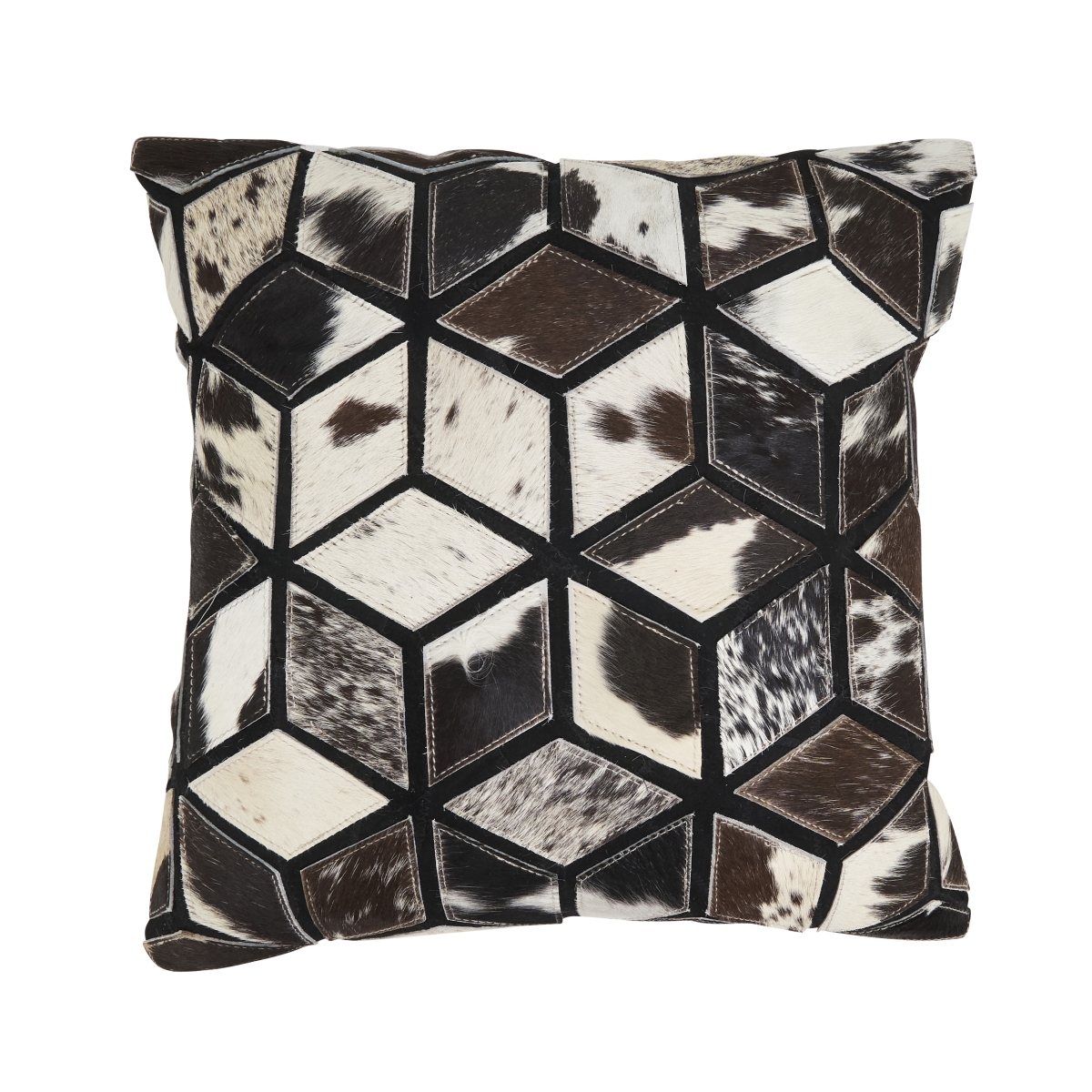 1530.BW16SD Diamond Patchwork Hair-On Leather Down Filled Pillow - Black & White