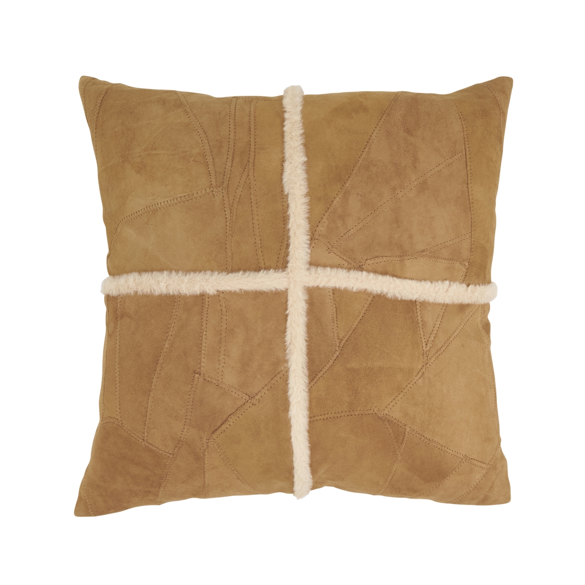 142.CA16SP Distinctive Patchwork Leather Poly Filled Pillow - Camel