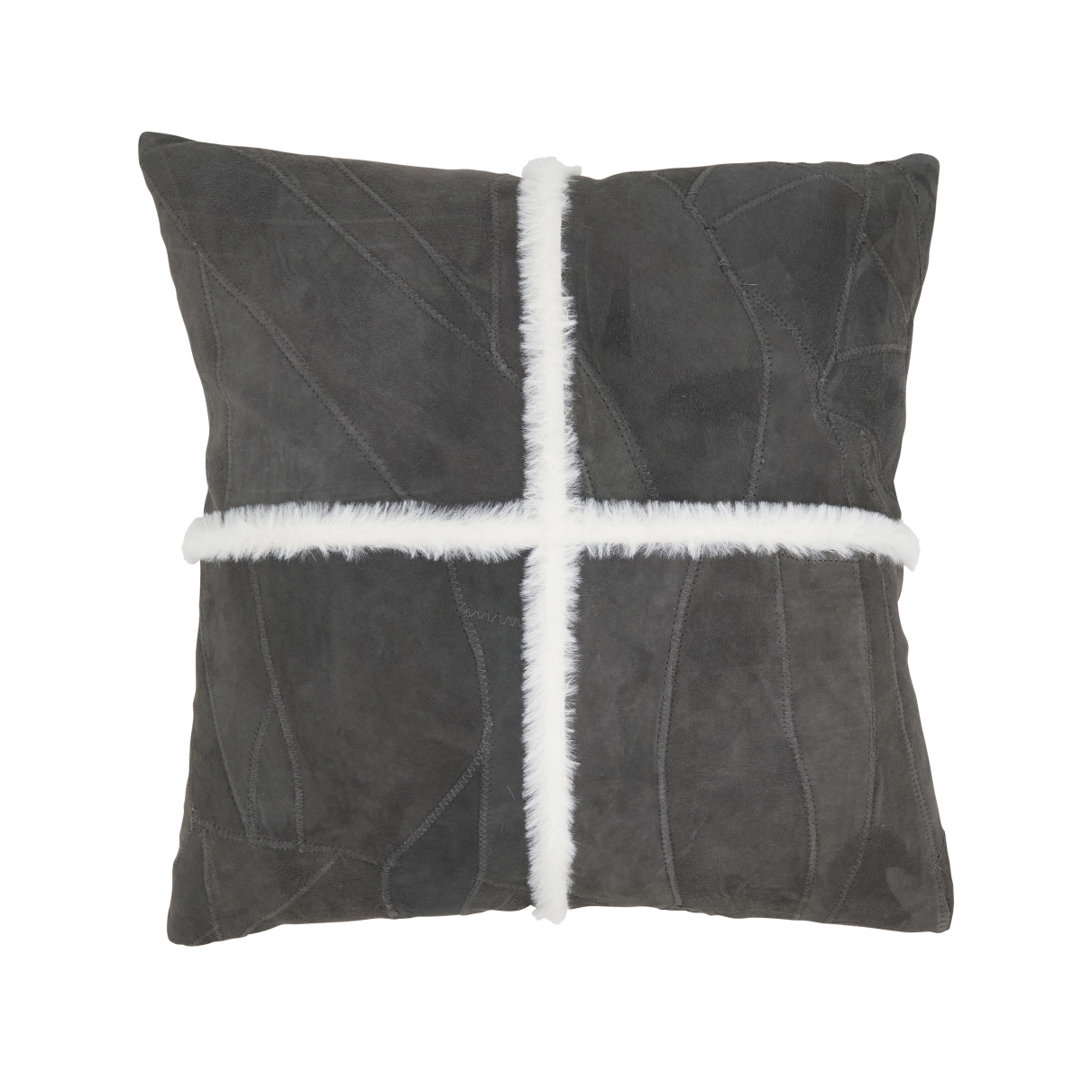 142.ST16SP Distinct Patchwork Leather Poly Filled Pillow - Slate