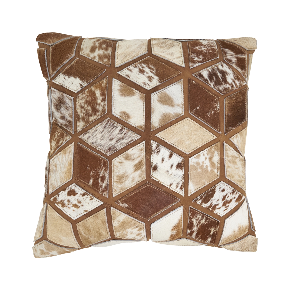 1530.CA16SP Diamond Patchwork Hair-On Leather Poly Filled Pillow - Camel
