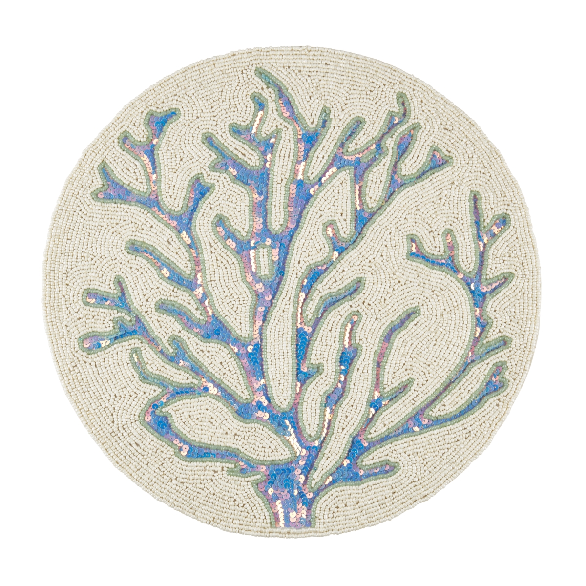 Picture of Saro Lifestyle 9081.A15R 15 in. Coastal Coral Beaded Placemat&#44; Aqua - Set of 4