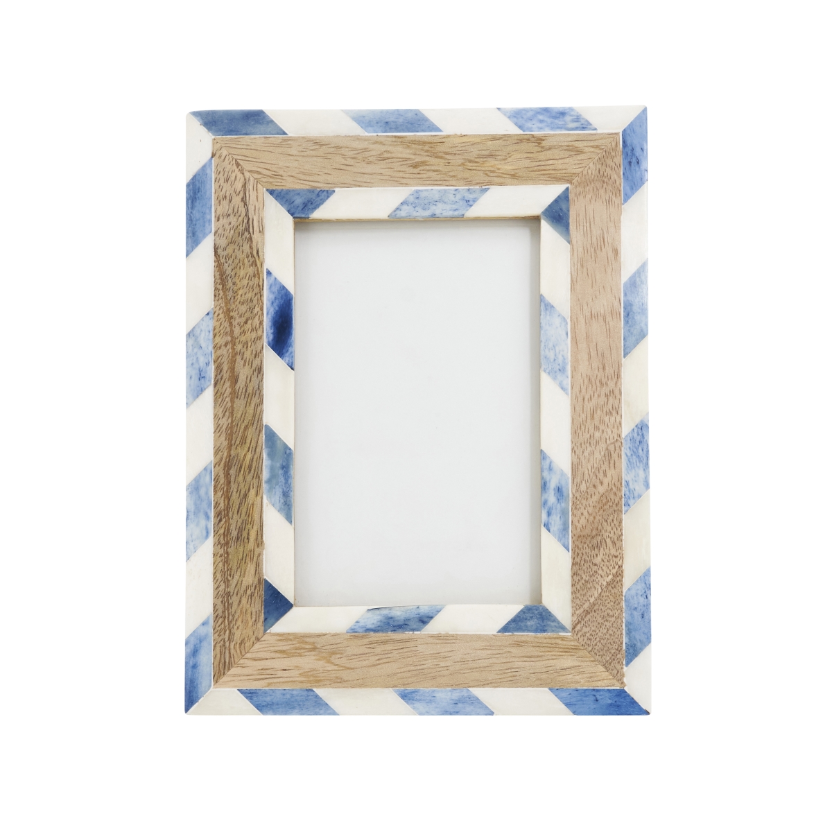 PF370.BL57 Chevron & Wood Crafted Bone Photo Frame - Blue - 5 x 7 in.