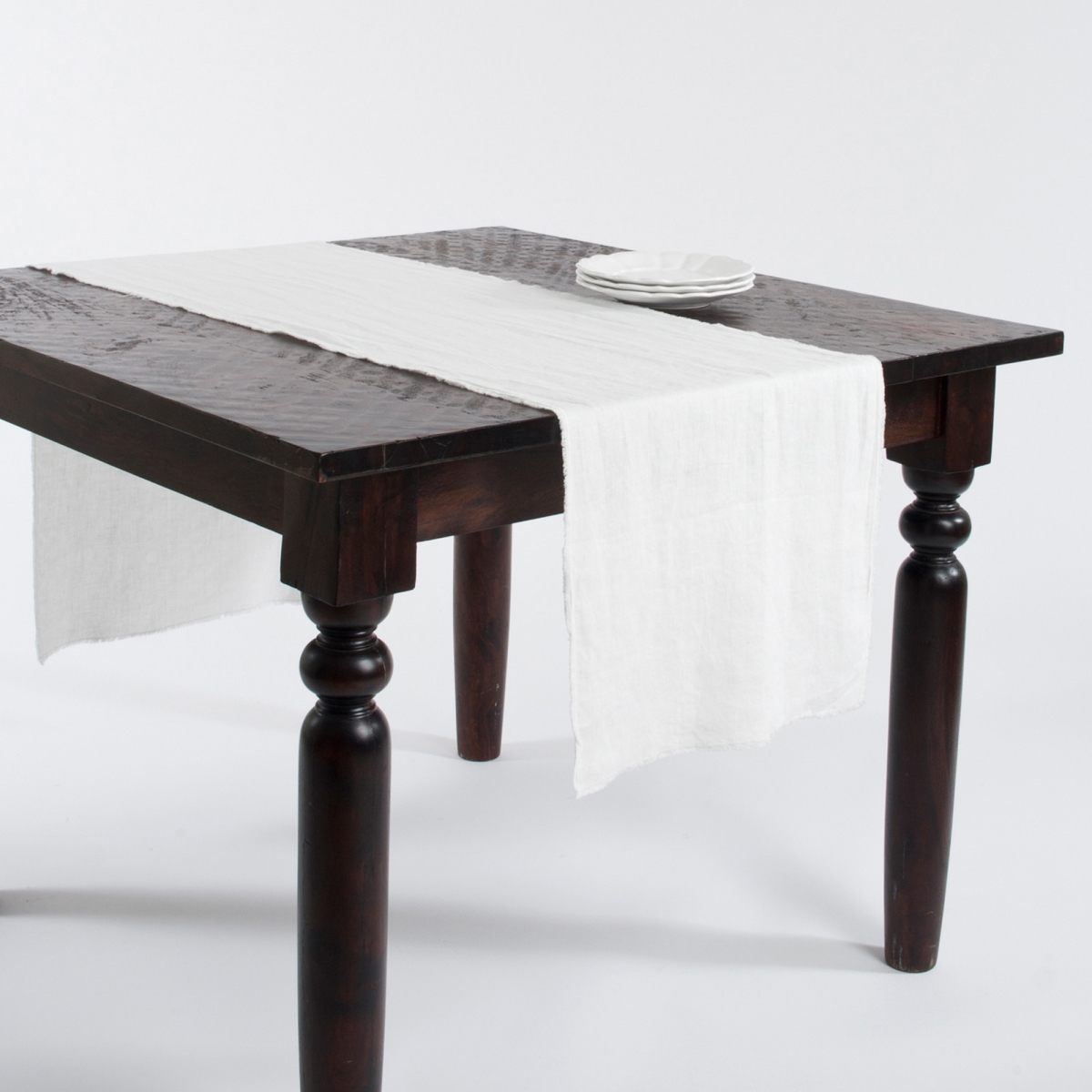 Picture of SARO 13009.I1672B 16 x 72 in. Rectangular Fringed Design Stone Washed Linen Table Runner - Ivory