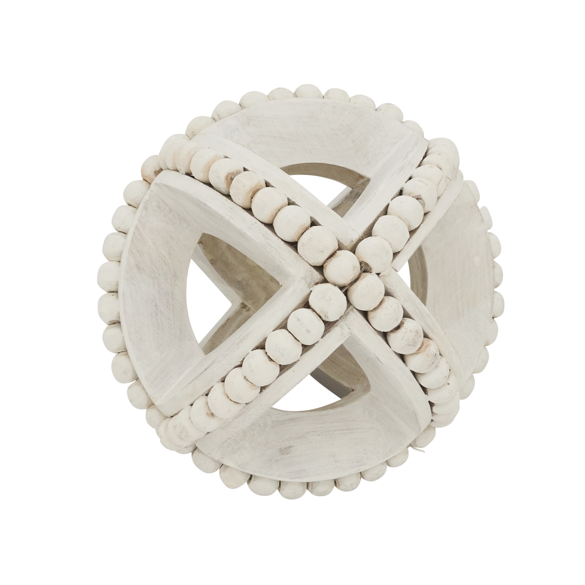 Picture of Saro Lifestyle HA648.W5R Textured Wooden Bead Orb - White - 5.25 in.