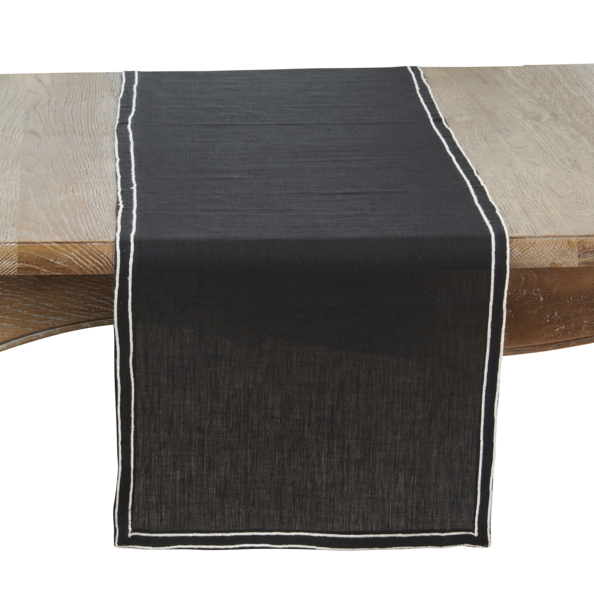 Picture of Saro Lifestyle 7024.BK1672B Double Line Embroidered Table Runner - Black