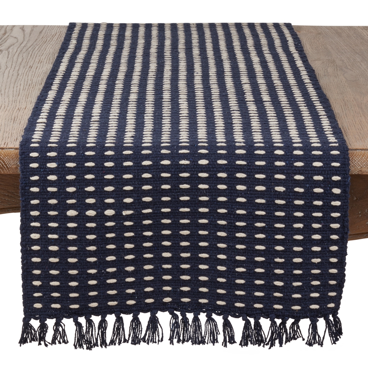 Picture of Saro Lifestyle 6269.NB1654B Dashed Woven Table Runner - Navy Blue - 16 x 54 in.