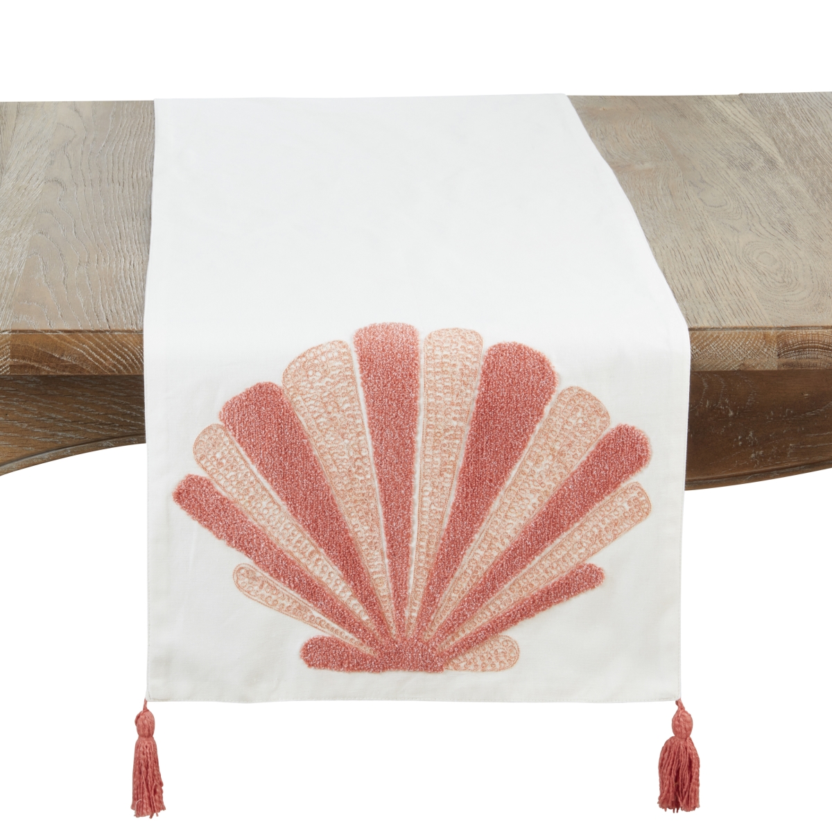 Picture of Saro Lifestyle 8304.CX1672B Ocean Breeze Embroidered Seashell Table Runner - Coral