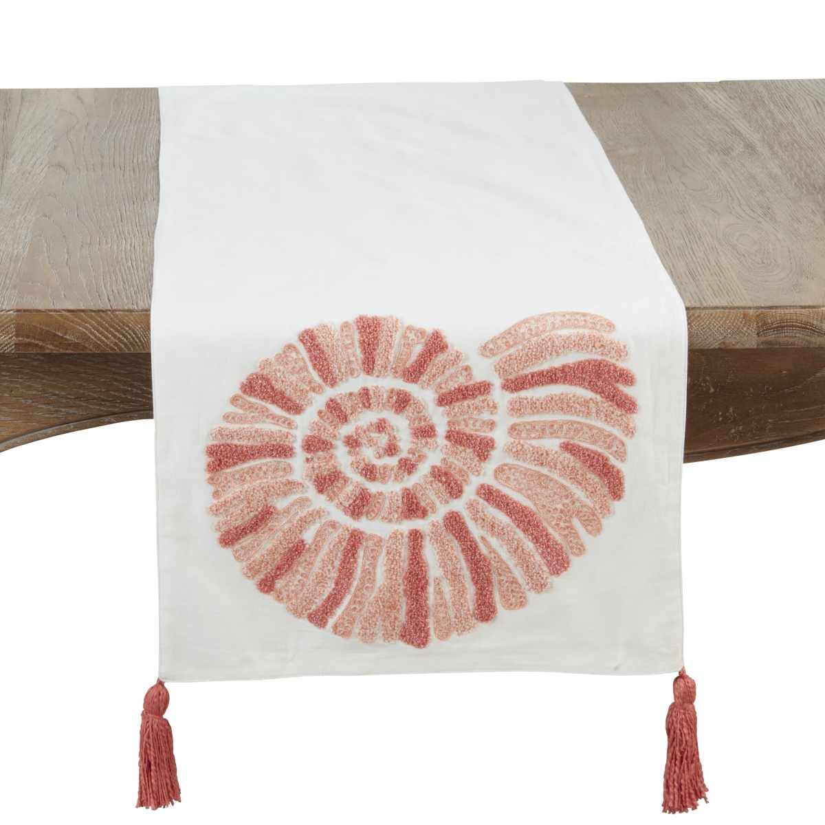 Picture of Saro Lifestyle 8305.CX1672B Coastal Embroidered Seashell Table Runner - Coral