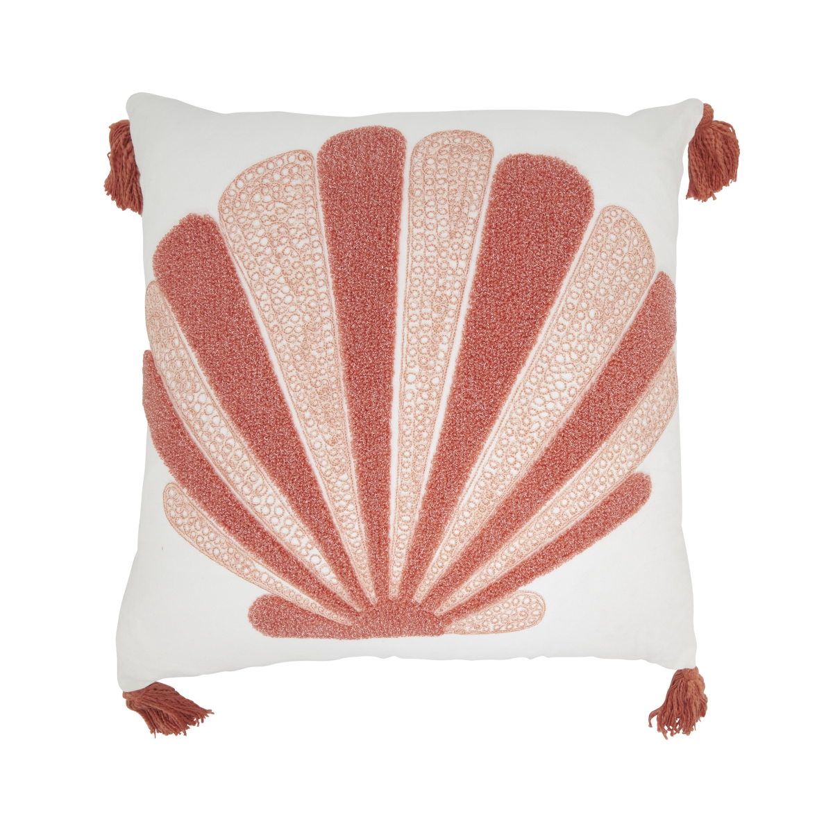 Picture of Saro Lifestyle 8304.CX20SC Elegant Embroidered Seashell Pillow Cover - Coral